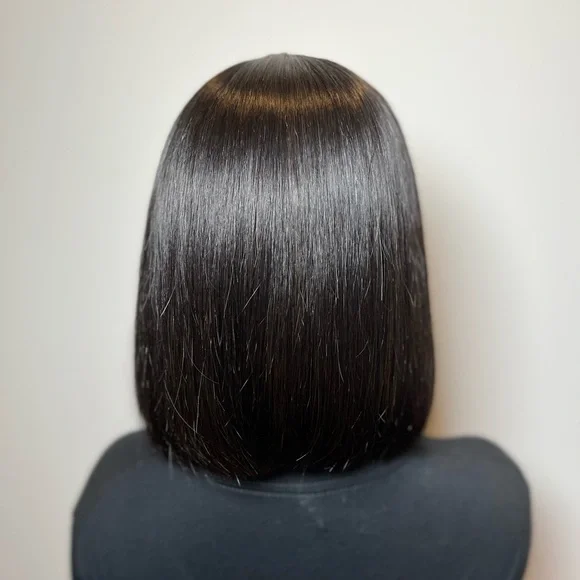 Black Sleek Straight Wig with Blunt Cut 7X4 10” 250 density